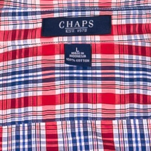 Chaps Ralph Lauren Women's Shirt Button Up Red Blue Plaid Check Blouse Top Large - Picture 3 of 8